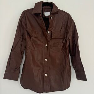 Bershka Faux Leather Burgundy Shirt